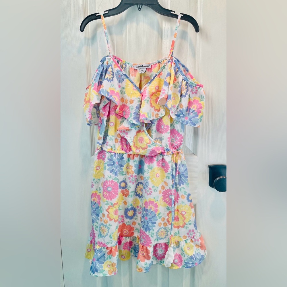Cute Charlotte Russe Pastel Floral Cold-Shoulder Sundress